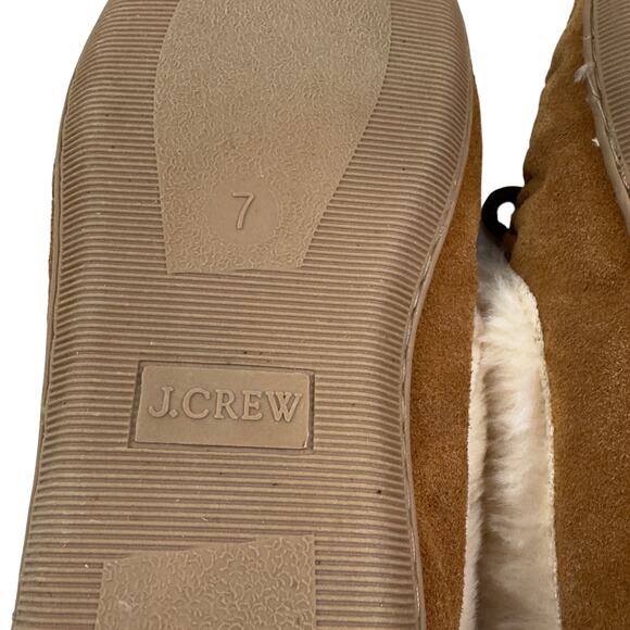 J. Crew Suede Leather Faux Fur Sherpa Lined Slip On Cozy Slippers Women's Size 7 - Picture 9 of 10